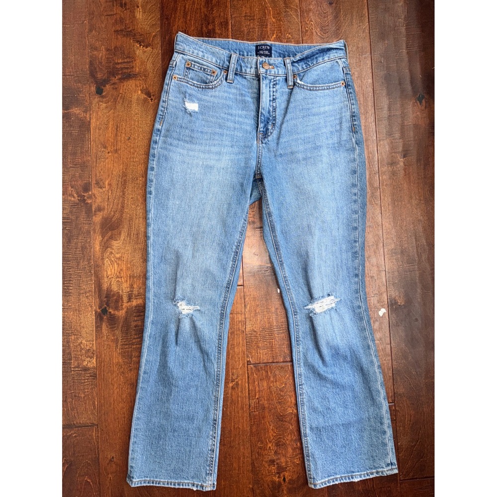 J.Crew Womens Mid-Rise Flare Crop Distressed Jeans Light Wash Blue‎ Size 26